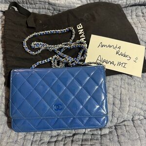 CHANEL patent leather wallet on a chain